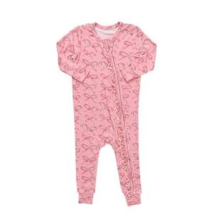 NEW PINK CHICKEN kid's ruffle bamboo romper in candy cane bows